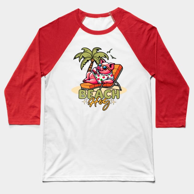 Summer Beach Pig Baseball T-Shirt by alcoshirts